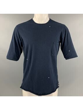 CAMO Size M Navy White Embroidery Cotton Polyamide Crew Neck T-shirt